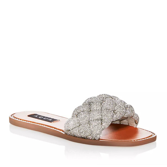 Aqua Shoes - NIB Aqua Women Ivy Studded Dressy Warm Slide Sandals Size 9.5 Silver Bling Bling